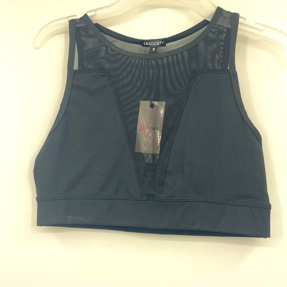 La Society Black Mesh V-Neck Crop Top – Size Small (NWT)